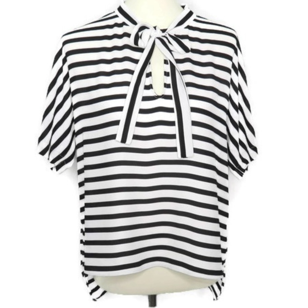 NWOT Express Black Striped Bow Top Blouse Hi Low
